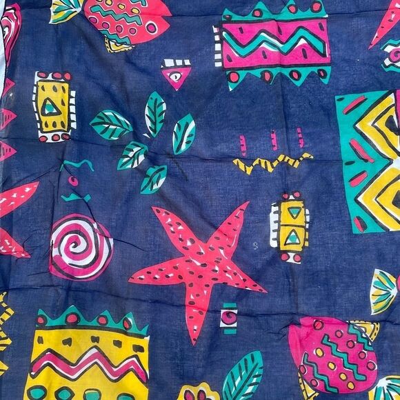 Vintage 80s ECHO  Cotton Voile Scarf SEASIDE Tropical Fish 34" x 34" - Picture 2 of 3